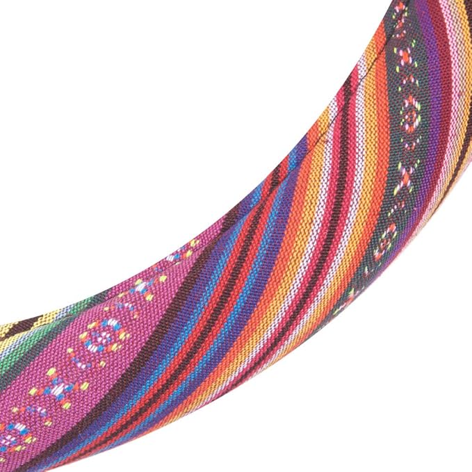 Carbella Pink Woven Boho Bohemian Hippie Saddle Blanket Style Steering Wheel Cover for Women - Fits Most Standard Wheel Sizes 14.5 - 15 inch Woven Style - Light Stripes