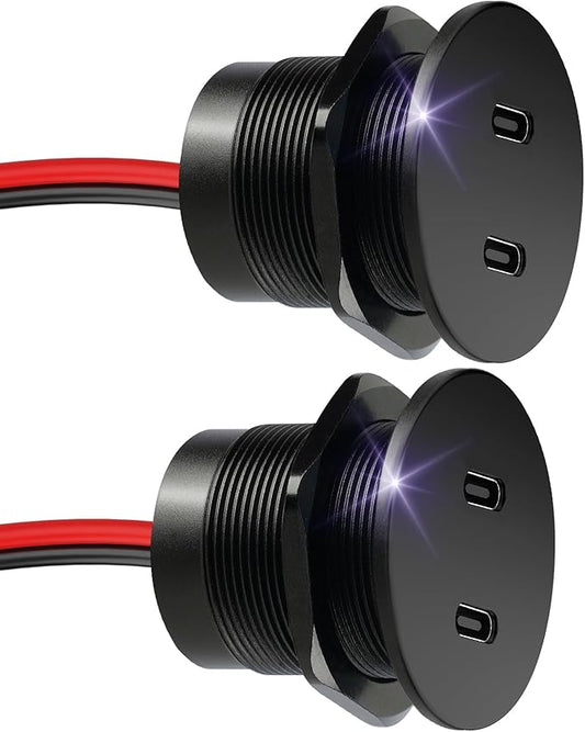 50W 12V USB Outlet Dual 25W USB-C Charger PD 3.0 Aluminum Fast Charging Socket, Replacement Car Charger Accessories for RV Camper Trailer Truck Boat Golf (2Pcs)