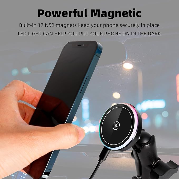 1 inch Ball Magnetic Wireless Charging Phone Holder Base for Magsafe, 5.9" Aluminum Long Arm, 1" (25mm) Ball Mount for MagSafe Charger, Compatible with RAM Mounts B Size Components
