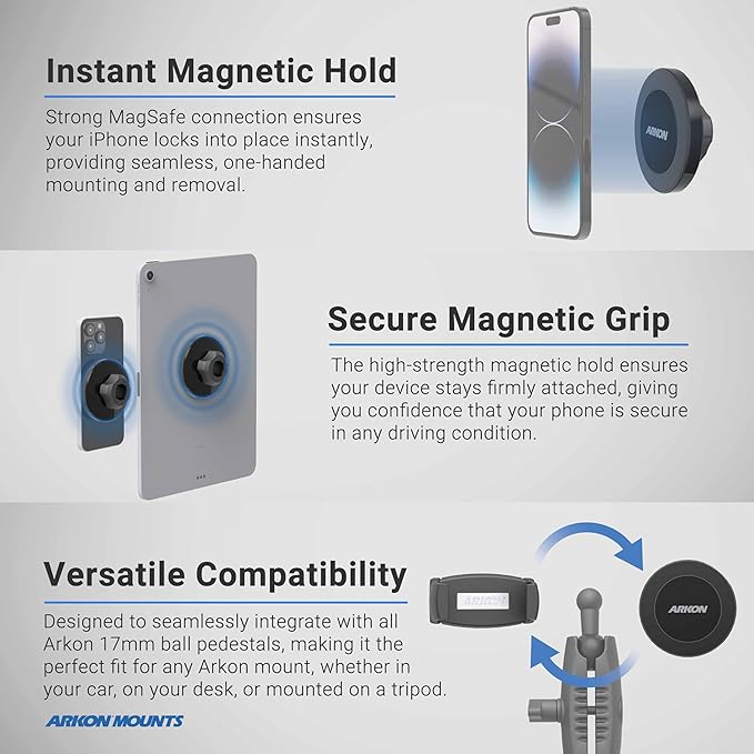 ARKON Mounts Magnetic Phone Holder Console Wedge Mount | for Cars and Trucks | Strong Magnetic Hold | Adjustable Arm | Works with MagSafe | Compatible with iPhone, Galaxy, Note, and More