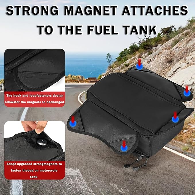 Motorcycle Tank Bag for Harley Davidson XL883 1986-2014, Strong Magnetic Waterproof Oxford Black Motorbike Quick Release Pannier Bag