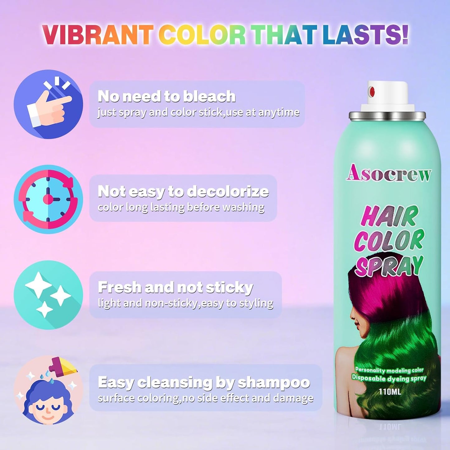Red Hair Spray,Hair Color Spray Dye,Temporary Hair Color Spray for Kids Women,Hair Color Dye Pomades,Washable Hair Coloring Natural Color Hair Spray for Party,Halloween,Cosplay(Red)
