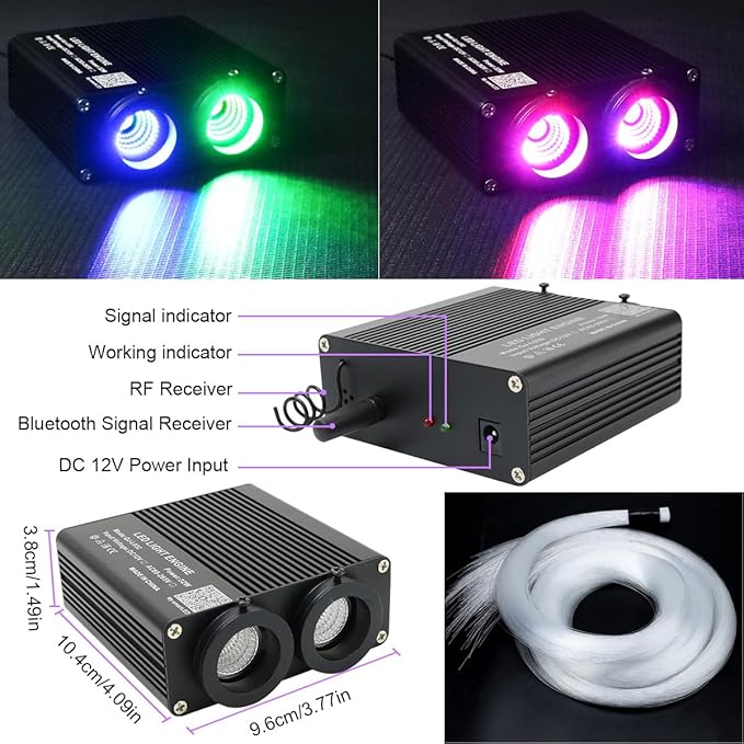 AZIMOM Dual Color 32W Sound-Activated 1300pcs Fiber Optic Starlight Headliner Kits 0.03in 13.1ft Fiber Strands APP/Bluetooth Remote Control Music Sensory Star Ceiling Home Car Roof Decor