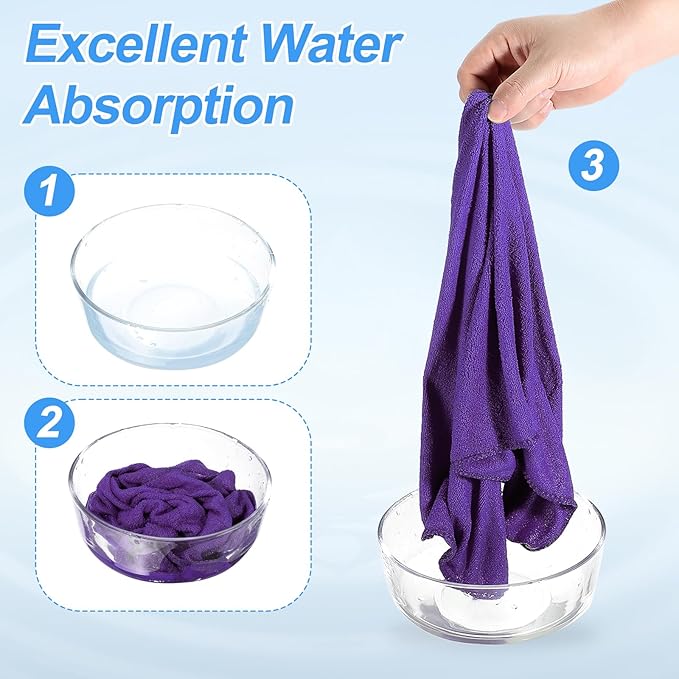 HARFINGTON 2 Pack Microfiber Cleaning Cloth, 28" x 12" Multi-Functional Cleaning Towels Reusable Absorbent Rags for Car Wash Kitchen Household Window Clean, Purple