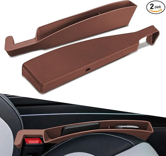 2PCS Car Seat Gap Filler Organizer with Charging Opening, Multifunctional Car Gap Filler Stop Things from Dropping, Universal Car Accessories Car Seat Storage Box for Women Men (Brown)