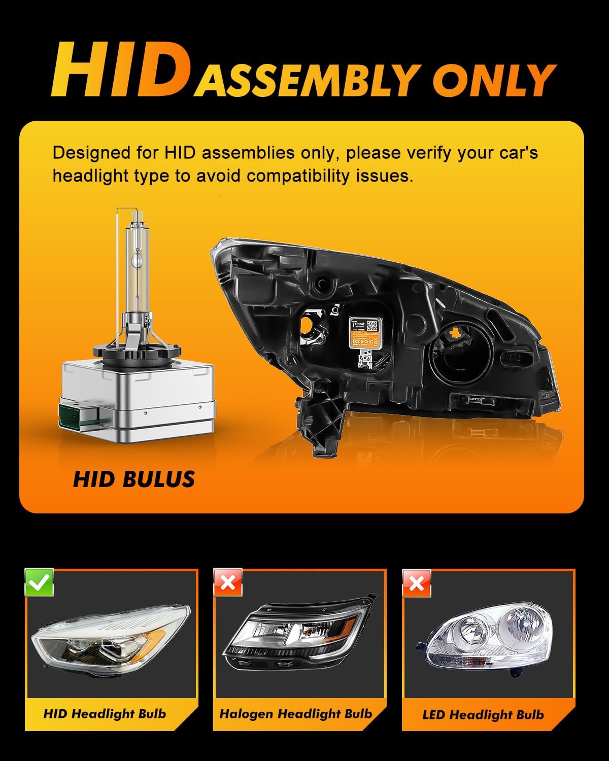 D3S Xenon HID Headlights Bulbs, 400% Enhanced Brightness, 6000K 35W Cool White High/Low Beam, Replacement 66340 42403 42302, IP68 with Metal Base, Plug and Play, Pack of 2