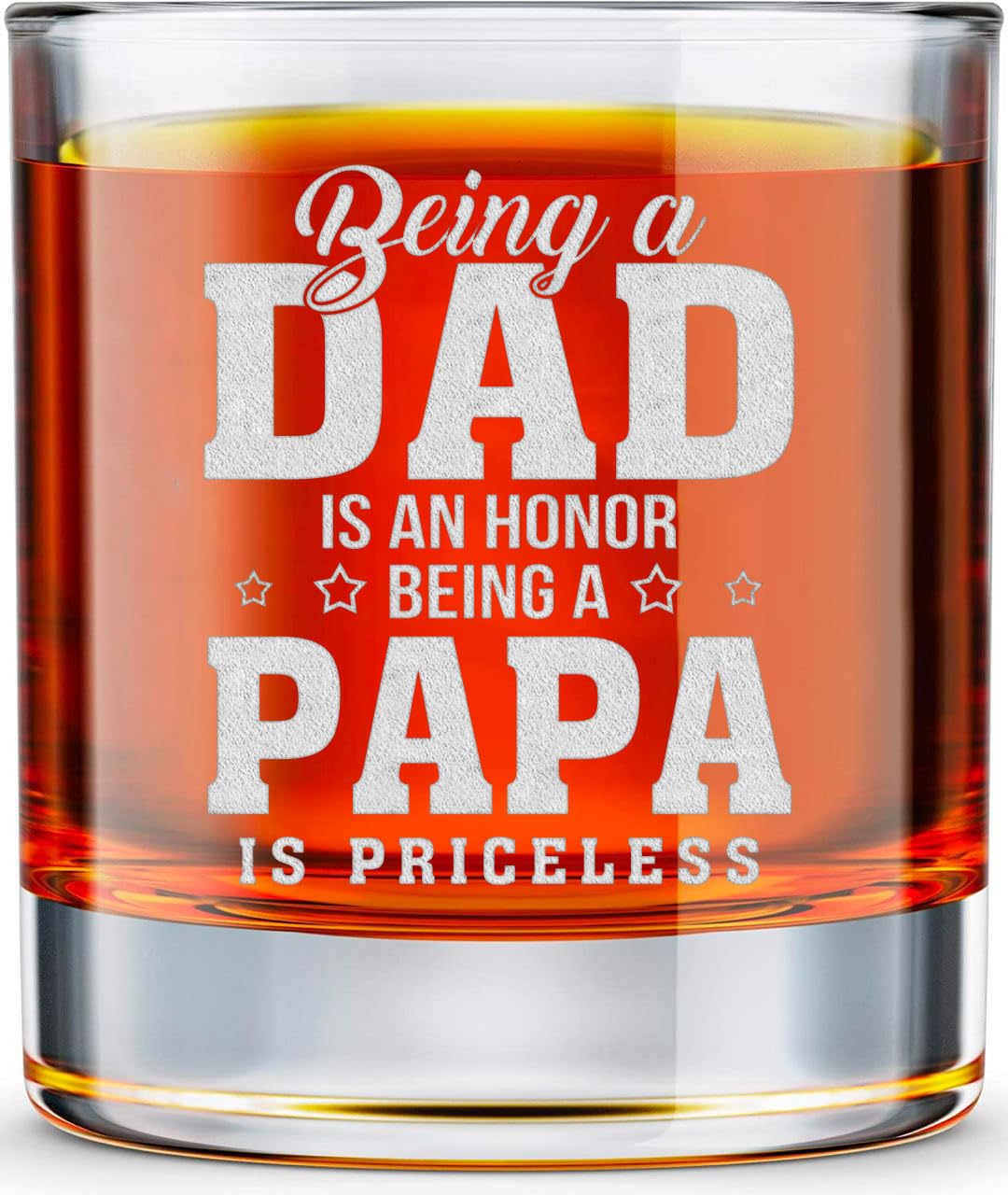 Father's Day Gifts for Dad from Daughter, Son - Father Glass Ideas for Birthday, Cool Gifts on Fathers Day, Dad Present 10oz Whiskey Rock Glass