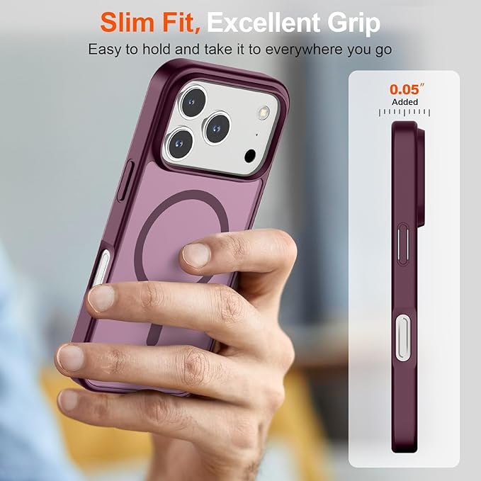 SUPFINE Magnetic for iPhone 17 Pro Case (Compatible with MagSafe)(Military Grade Drop Protection) Translucent Matte Shockproof with Anti-Fingerprint Phone Cover 2025,Wine Red
