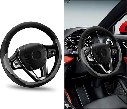 Car Steering Wheel Cover, Universal 15" Anti-Slip Auto Steering Wheel Protector for Men Women, Breathable Odor Free Leather Steering Wheel Car Accessories Fit Most Vehicles (Gray)
