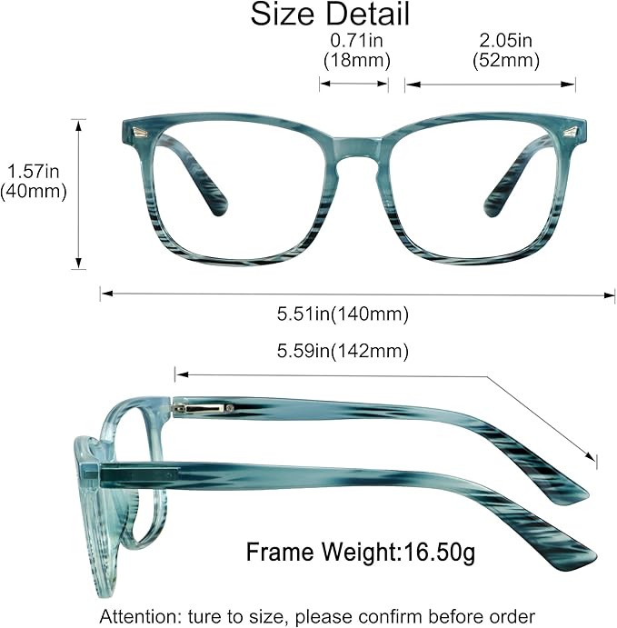 YEIN Bifocal Reading Glasses with Blue Light Blocking Lenses, Bifocal Reader for Women and Men, Vintage Square frame with Spring Hinge (+0.50/+2.25 magnification)