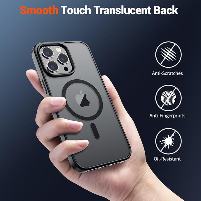 SUPFINE Magnetic for iPhone 13 Pro Max Case (Compatible with MagSafe) (Military Grade Drop Protection) Translucent Matte Shockproof Phone Cover,Black