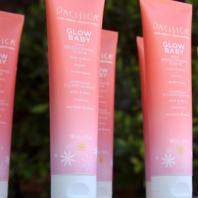 Pacifica Glow Baby Body Lotion & AHA Scrub Set – Brightening Vitamin C Body Lotion (5 oz) + AHA Exfoliating Body Scrub, 2-Step Radiance Duo for Smooth Glowing Skin, Vegan