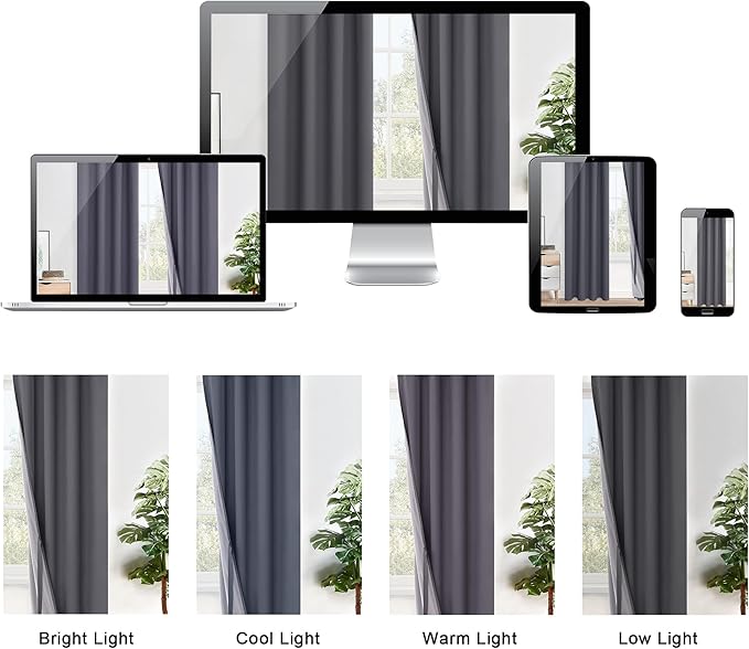 XWZO Extra Wide Full Blackout Curtain - Thermal Insulated Black Liner Curtains, Noise Reducing and Heat Blocking Drapes for Hall and Studio Windows with Tiebacks, Dark Grey, W60 x L63, Set of 2