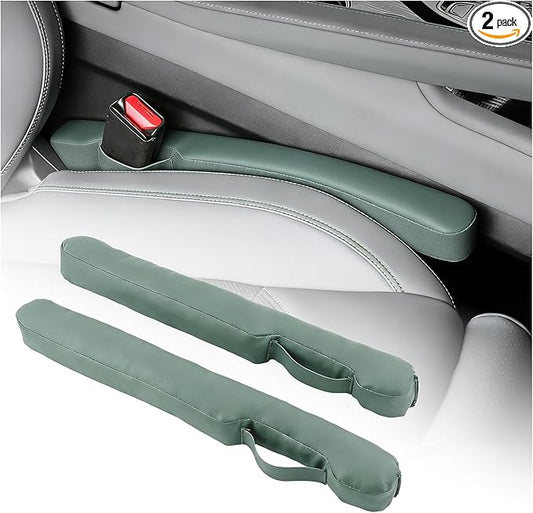 2026 New Car Seat Gap Filler 2 Pack,Leather Seat Gap Filler Strip with Fix Strap to Avoid Items from Falling,Universal Car Seats Gaps Plug Cars Interior Accessories (Grayish Green)