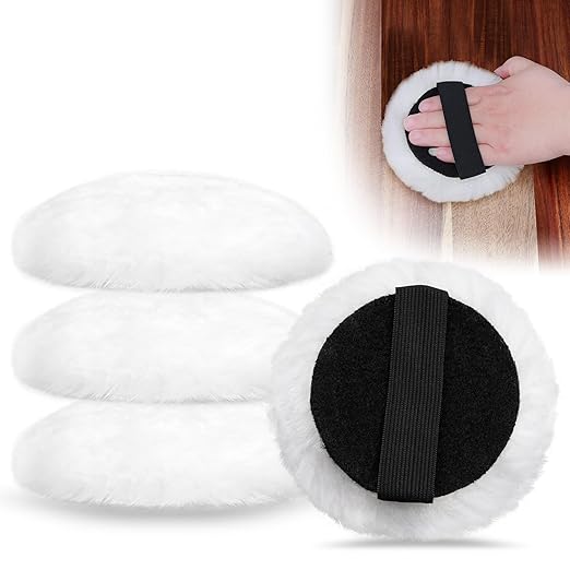 4PCS 4'' Lambswool Stain Applicator Pads for Wood Furniture Floors, Latex,Oil Finishes, Reusable Wax Applicator Staining Pads for Buffing Polishing