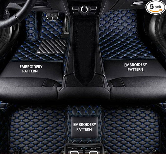 Car Floor Mats for 99% Cars, Trucks and SUVs Full Coverage Pads Protection Non-Slip Leather Floor Liners (Black/Blue)