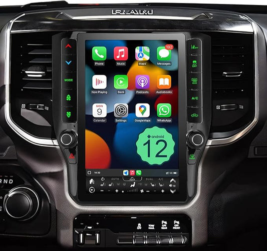 8 Cores 4+64G Radio Upgrade, 2019-2024 for Dodge Ram 1500 2500 3500 Truck Radio Upgrade,12.1 inch Vertical Touchscreen Support Wireless CarPlay Android Auto GPS Bluetooth FM SWC(Inches, 12)