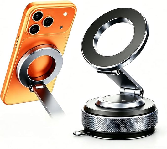 Car Phone Holder, iPhone 17 Pro Max Car Mount [All Metal] Premium Aluminum Car iPhone Holder [80 LBS Suction & 3600gf Magnetic] 360° Adjustable Car Phone Holders for iPhone 17-12