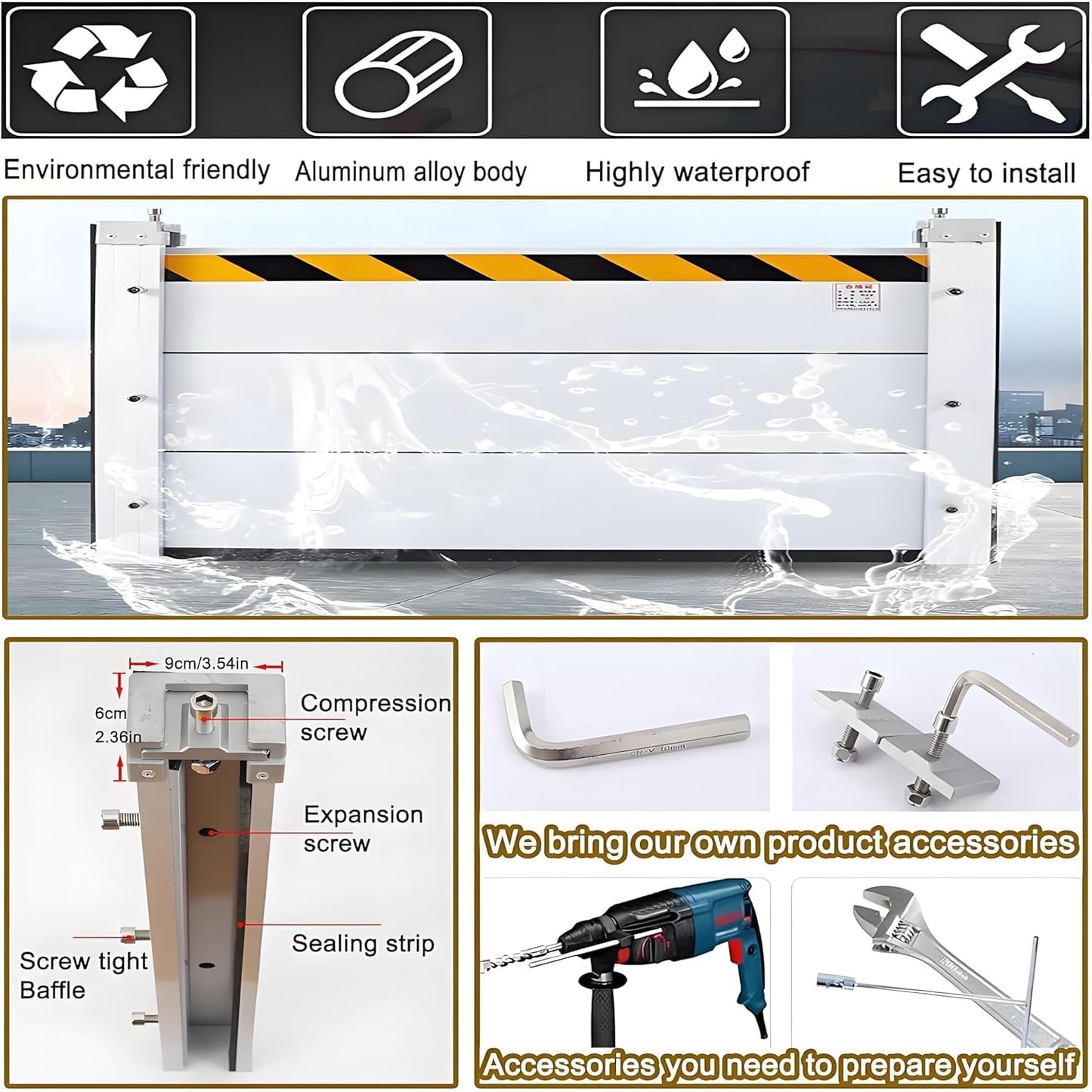 Flood Barriers for Home Exterior - Aluminum Alloy Outdoor Easy Flood Barrier Garage Doors Water Barriers for Flooding,H23.6 Inch/L22FT