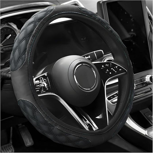 Car Steering Wheel Cover, 15 Inch Elastic Comfortable Auto Steering Wheel Protector, Anti-Slip Leather Wheel Cover Fashionable Interior Accessories for Most Cars Trucks SUVs (Black)