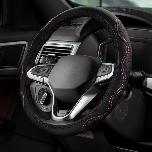 Car Steering Wheel Cover, 14.5-15 Inch Comfortable Grip Microfiber Leather Non-Slip Wheel Cover, Auto Elastic Breathable Wheel Steering Protector, Universal Interior Accessories Fit Vehicles