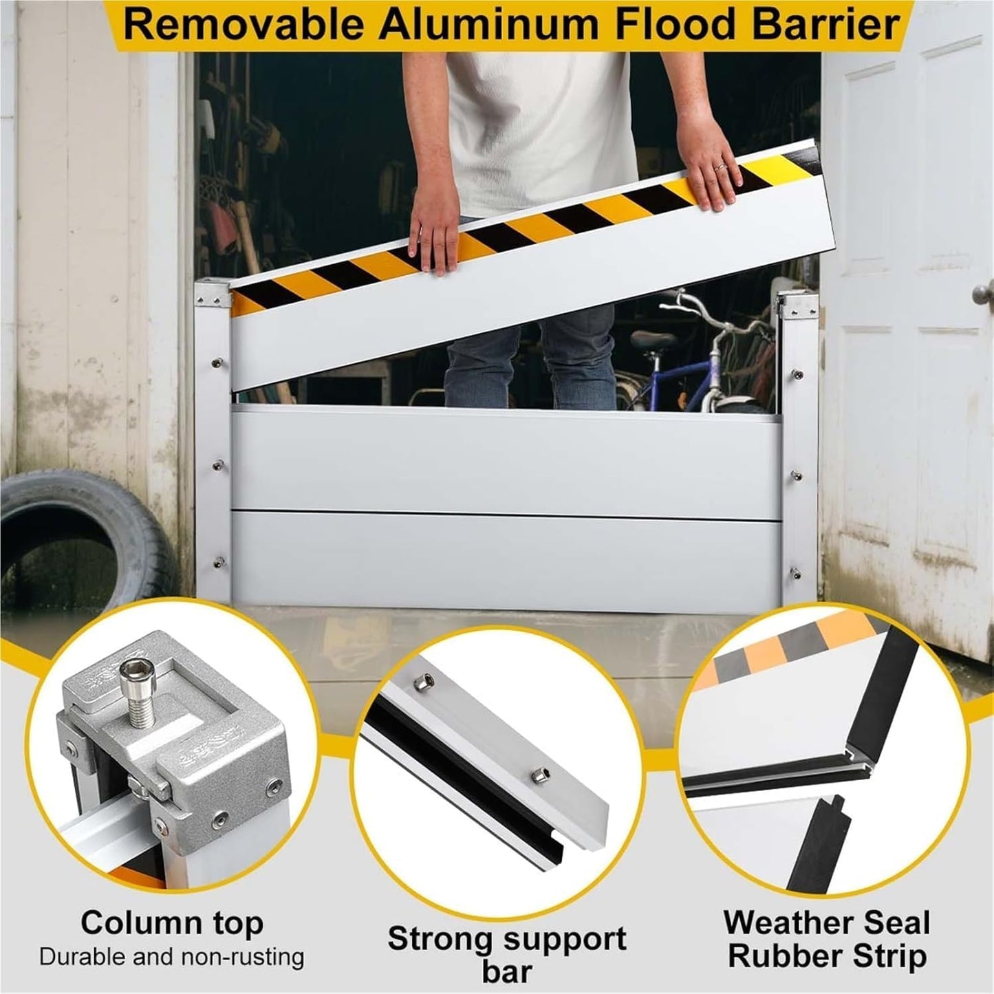 Reusable Heavy Duty Aluminum Flood Barriers for Home Exterior, Flood Protection Barriers Water Barrier Door Quick Detachable Garage Doors Detachable Mobile Rain Water Baffle (H 7.9 inch L 14FT)
