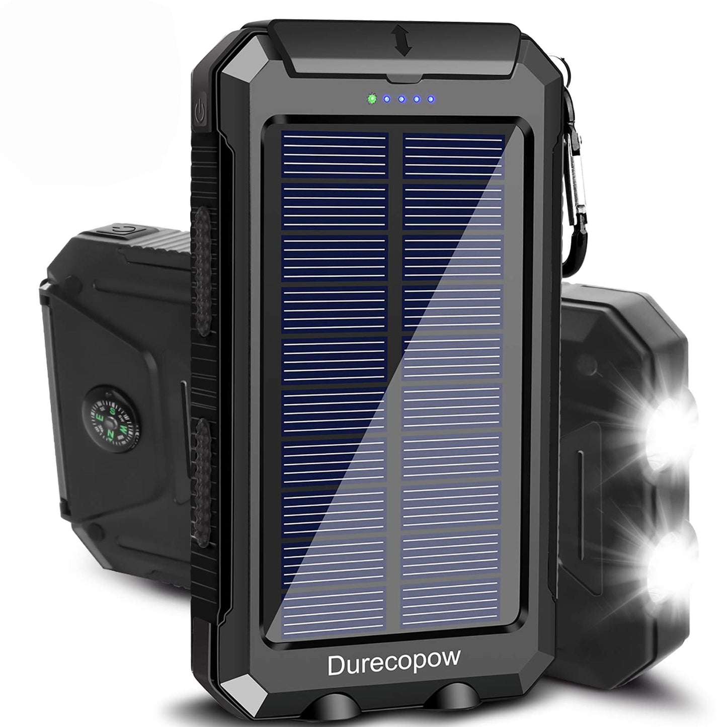 Solar Charger Power Bank, 20000mAh Portable Outdoor Waterproof Solar Battery Charger, Camping External Backup Battery Pack USB C Ports Input/Output, 2 Led Light Flashlight with Compass (Orange)