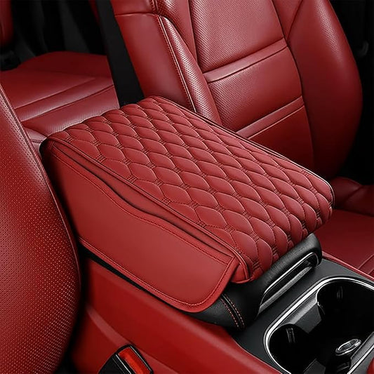 Car Center Console Cushion Pad for Hyundai Elantra 2017-2020, Leather Armrest Box Pad Armrest Cover Arm Rest Cover Pad with 2 Storage Bags Waterproof for Most Vehicles Vehicles SUVs, F/Red