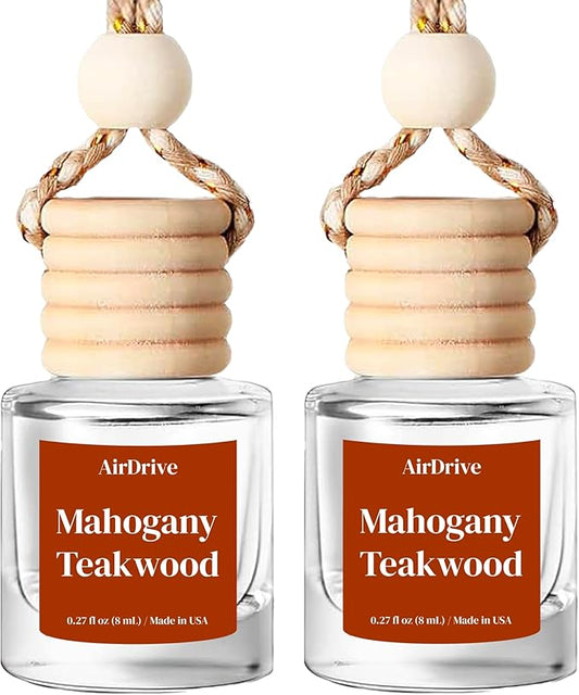 Car Air Freshener Mahogany Teakwood 2 Pack Hanging Air Freshener Diffuser, Cute Car Accessories, Air Freshner for Women & Men Gift, Non-Toxic Car Scent, Long Lasting Oil Diffuser, Made in USA