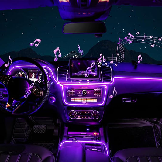 Car LED Interior Strip Light- Wireless Bluetooth APP Control, Multicolor RGB 5 in 1 with 236 inches Fiber Optic Ambient Lighting Kits, 16 Million Colors Sound Active Neon Led Lights Strip for Car