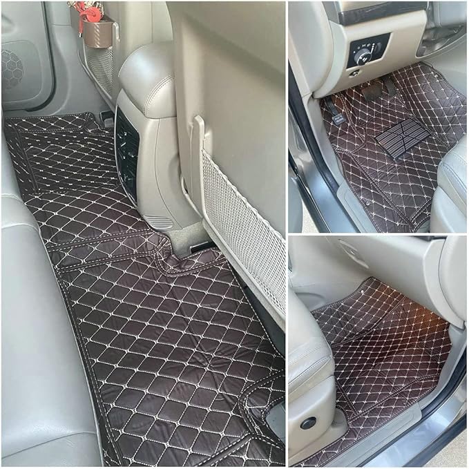 Customize Car Floor Mats for 99% Sedan SUV Sports Car All Weather Leather Full Coverage Waterproof Non-Slip Vehicle Lining Pads (Black Blue Stitching)