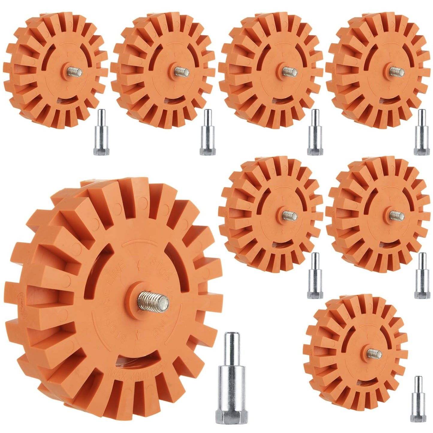 MIVIDE 8 PCS Decal Remover Eraser Wheel Tool Kit, 4inch Rubber Power Drill Attachment Car Adhesive, Pinstripe, Sticker, Vinyl Removal Tool Set with Drill Adapter for Cars, RV, Boats