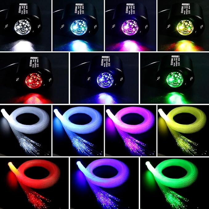 AZIMOM Mini 6W 300pcs Twinkle Fiber Optic Starlight Headliner Kit for Car Home 0.03in 9.8ft End Glow Fiber Strands Sound-Activated APP& Remote Control Starlight Engine