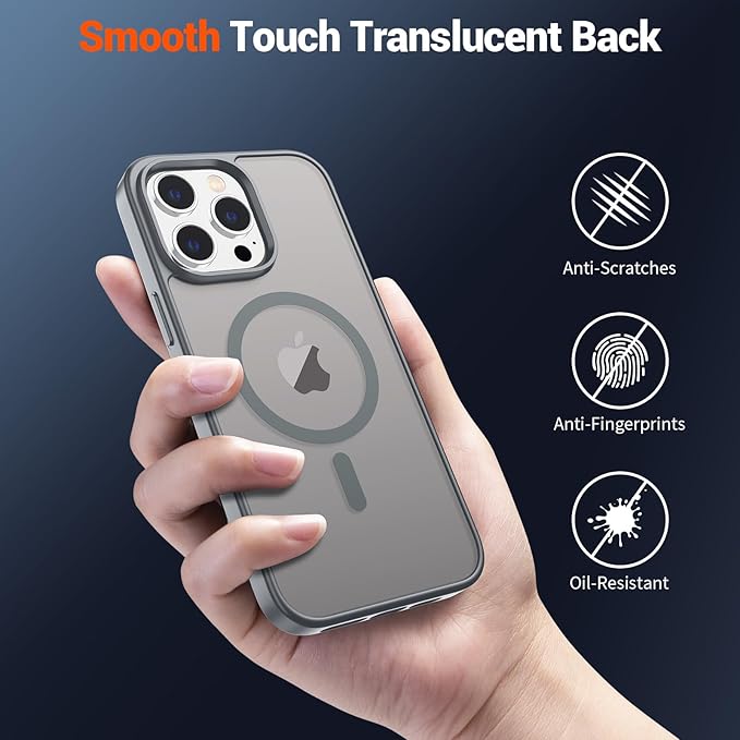 SUPFINE Magnetic for iPhone 15 Pro Max Case (Compatible with MagSafe) (Military Grade Drop Protection) Slim Translucent Matte Shockproof with Anti-Fingerprint Phone Case, Gray