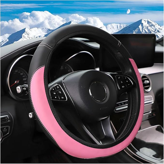 Car Steering Wheel Cover, Leather Elastic No Inner Ring Vehicle Steering Wheel Protector for 14.5-15Inch, Anti Slip Auto Interior Protection Accessories, Universal for SUV Sedan Truck (Pink)