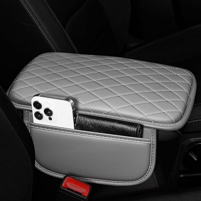 Center Console Cover fit for Toyota Venza Leather Middle Console Cover Pad Cushion Protector Arm Rest Covering Car(Grey)