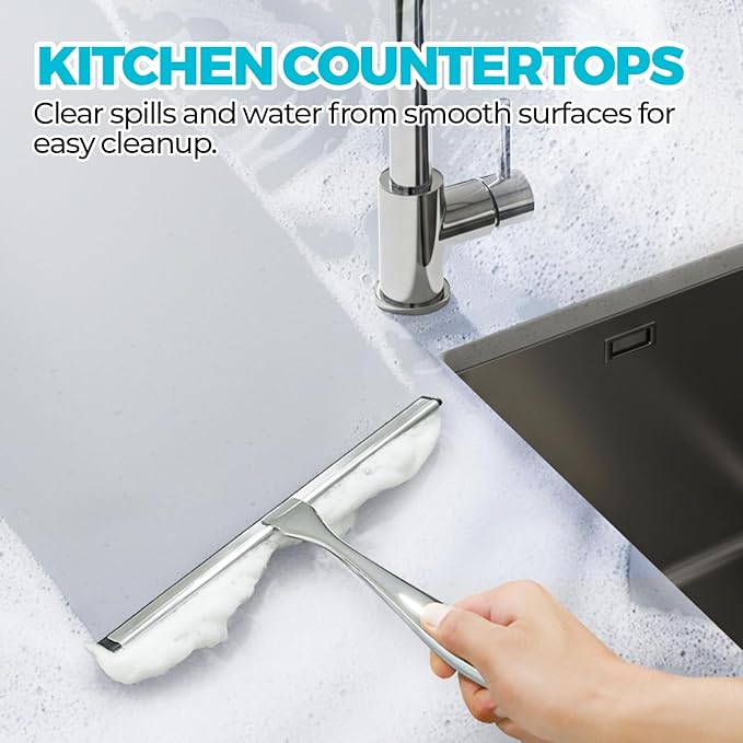 ALFLOD 2PACK 12-Inch All-Purpose Shower Squeegee for Shower Doors, Tile Shower Walls, Bathroom, Window, Glass and Car Windshield, Mirrors and Kitchen-Stainless Steel, Multitools, Silver