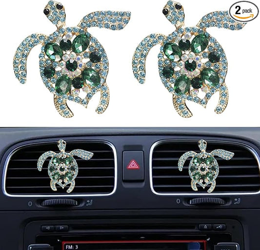 Car Air Freshener Women Car Vent Clips Decorations 2 PCS Cute Sea Turtles Car Interior Accessories Car Vent Diffuser (Diamond Green Turtle, 2 inch)