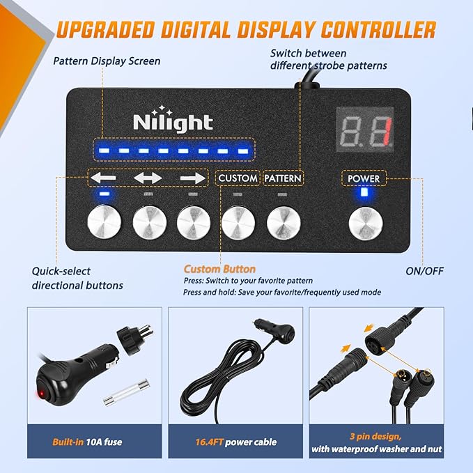 Nilight 2PCS 70 Inch Emergency Strobe Light Strip with Controller 864 LED White Running Board Lights Flexible Side Flashing Warning Caution Safety Waterproof for Truck Construction Pickup