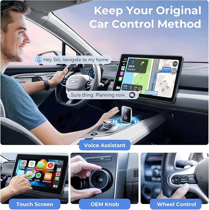 Wireless Carplay Adapter for iPhone, Convert Wired Car play to Wireless, 2 in 1 Plug and Play Mini CarPlay and Android Auto Adapter for iOS 10 Android 11 and Above, Cars with Built-in Carplay (Silver)