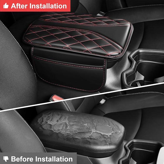 Center Console Cover Fit for bZ4X Scratch & Wear Resistant Waterproof Middle Console Cover with 2 Storage Bags(Black&Redline)