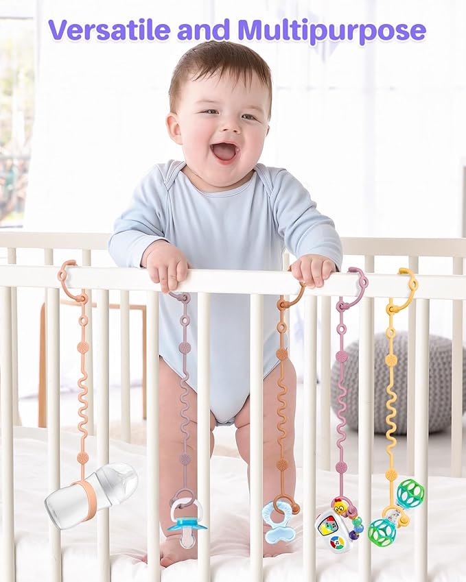 LittleHugs Toy Straps for Baby, 6pcs Adjustable Toy Holder for Stroller Accessories, Silicone Tether Pacifier Clip, No Throw Travel Essential Leash for High Chair, Car Seat