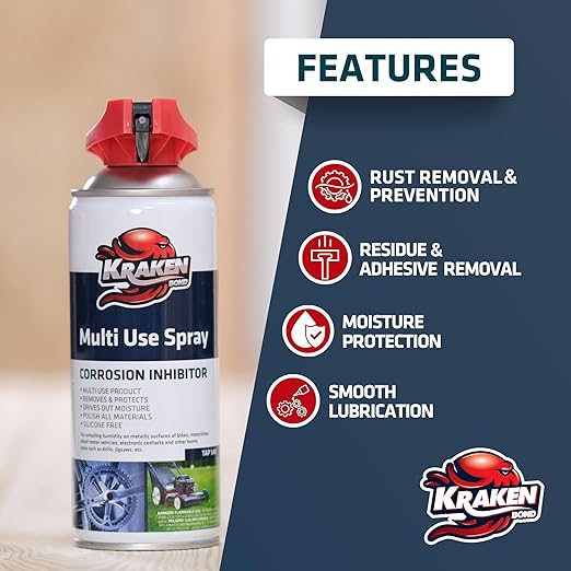 Kraken Bond Multi Use Spray (12 x11 oz.) - Corrosion Inhibitor, High-Performance Penetrating Oil Lubricant for Home & Automotive, Perfect for Garage Doors, 360° Easy to Use & No Residue | 12 Pack
