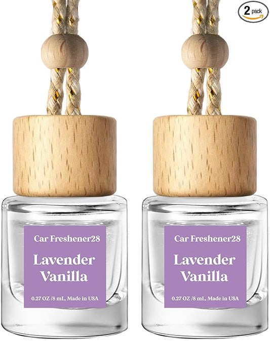 C Classy Hanging Car Air Freshener 2 Pack, Lavender Vanilla Essential Oil Diffuser, Long-Lasting Fragrance, Cute Glass Bottle Car Accessories for Women & Men, Made in USA