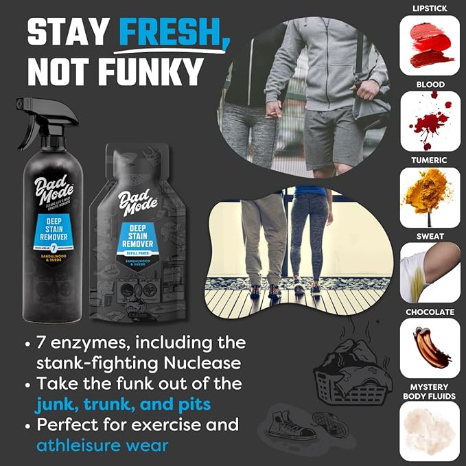 DadMode 7-Enzyme Deep Stain Remover – Heavy Duty Laundry Odor Eliminator for Extreme Clothing Messes Powered by Nuclease (DNAse) - 16oz Refillable Bottle