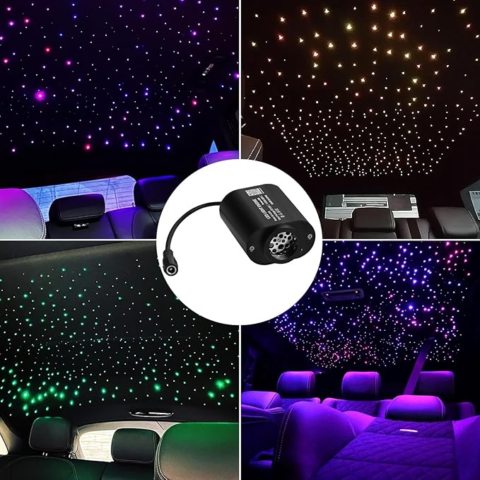 Small Size Car Twinkle Fiber Optic Starlight Headliner Kit, Sound-Activated APP& Remote Control Starlight Engine for Car Home, 300pcs 9.8ft
