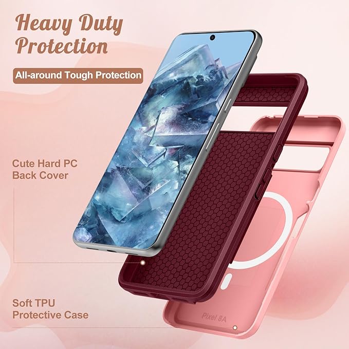 for Google Pixel 8A Case 6.1 Inch - Compatible with MagSafe Women Girls Cute Magnetic Protective Cover Girly Kawaii Flower Blossom Heavy Duty Shockproof Design for Google Pixel 8A Phone Cases