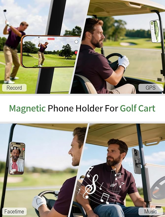 GBEAST Magnetic Golf Cart Phone Holder Compatible with MagSafe for iPhone 12-17 Series, N52 Magnets Phone Mount for EZGO/Club Car/Yamaha,360° Rotation Golf Accessories for Men Women, Gifts for Golfer