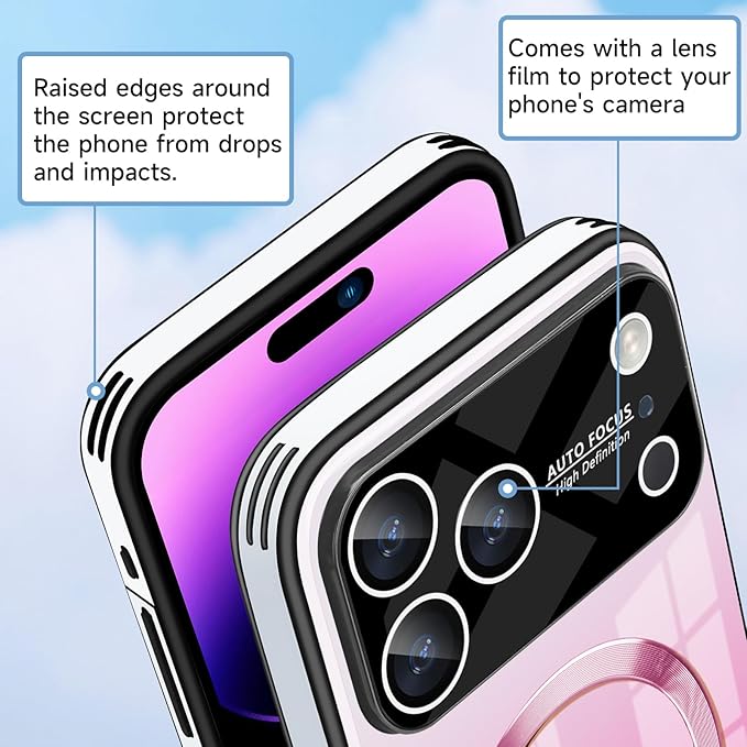 Guppy Compatible with iPhone 17 Pro Max Magnetic Case, with Full Camera Lens Protector [Compatible with MagSafe] Scratch Resistant Gradient Glass Back Cover Phone Case-Pink