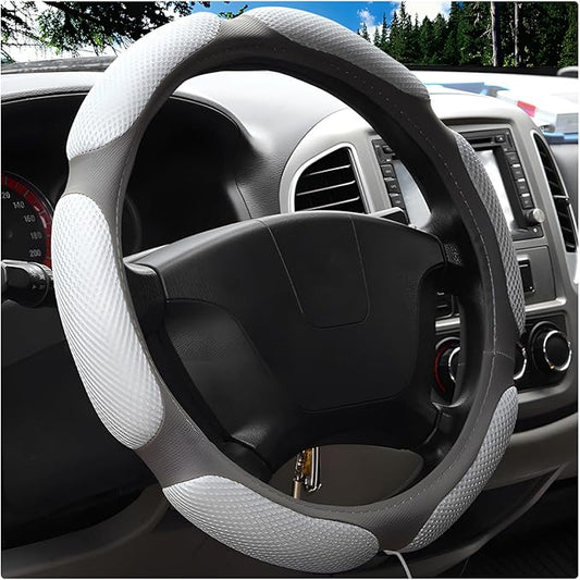 Car Steering Wheel Cover, 15" Breathable Ice Silk Auto Wheel Protector with Comfortable Grip, Anti-Slip Slip-on Steering Wheel Wrap Soft Hand Pad Cushion for Women Men (Gray)